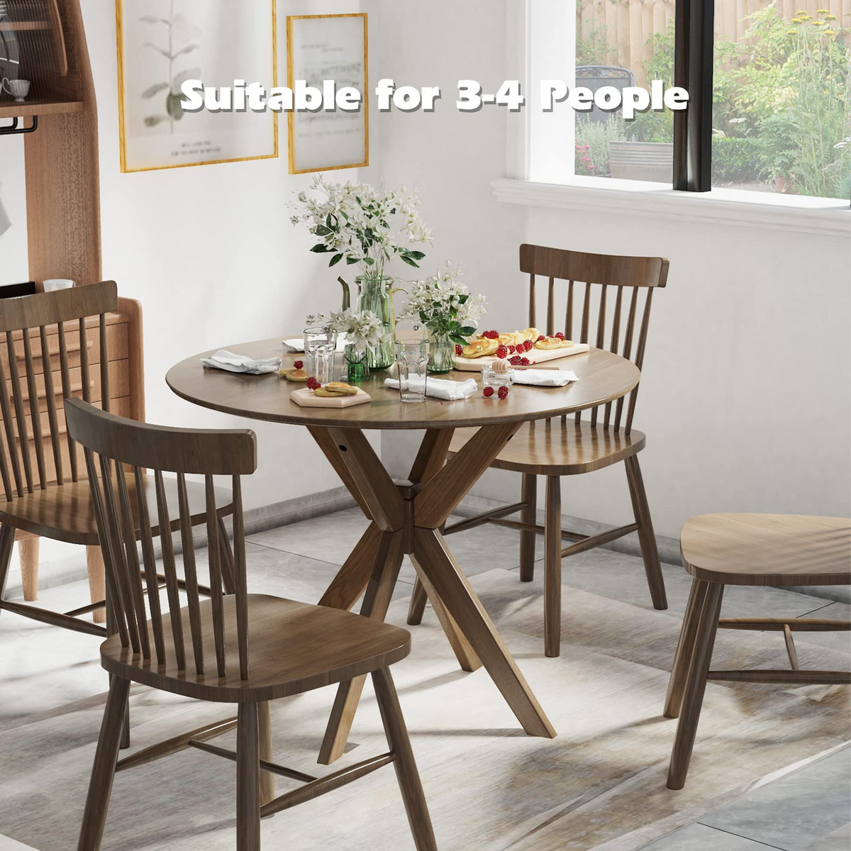 Goflame 36 Inch Round Wood Dining Table with Intersecting Pedestal Base