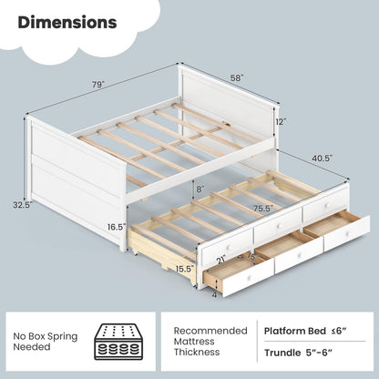 Goflame Full Size Bed Frame with Twin Trundle & 3 Storage Drawers