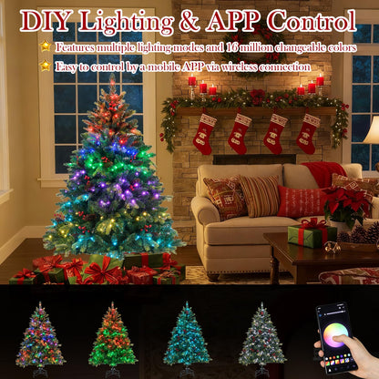 Goflame Smart Pre-Lit Artificial Christmas Tree with Remote Control APP-Controlled Multicolored RGB Lights