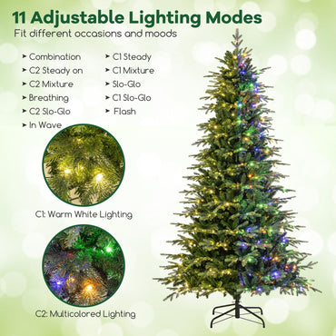 Goflame 9ft Pre-Lit Artificial Christmas Tree with 1770 PVC & PE Tips, 560 Multicolored & Warm White LED Lights