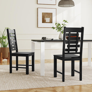 Goflame Wooden Dining Chairs Set 100% Solid Rubber Wood Kitchen Chair with High & Tilted Backrest