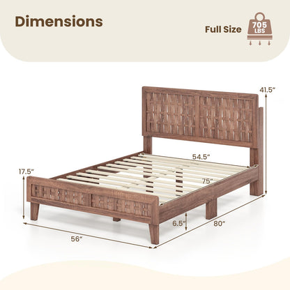 Goflame Wood Bed Frame with Woven Headboard (Full/Twin/Queen)