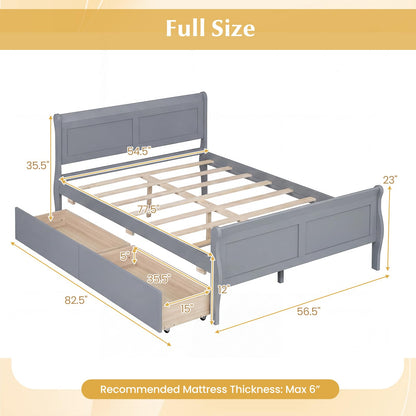 Goflame Twin/ Full/ Queen Bed with 2 Storage Drawers Wood Platform Bed with Headboard & Footboard