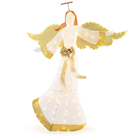 Goflame 5.2 FT Christmas Lighted Angel, Pre-Lit Winged Holiday Figure Angel with180 Warm White LED Lights