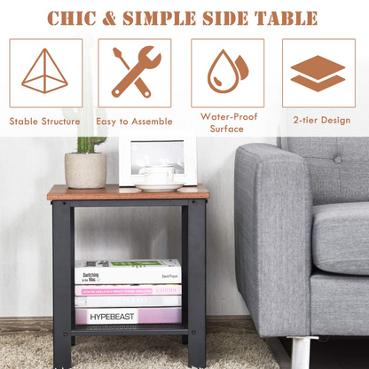 Goflame Nightstand Side Table 2-Tier W/Adjustable Feet, Storage Shelf and Metal Frame