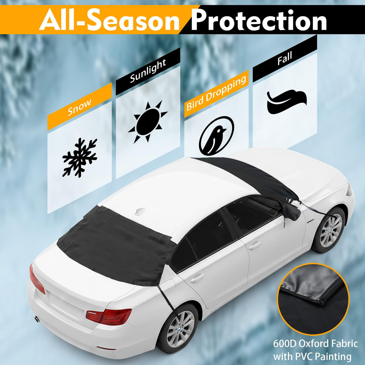 Goflame Car Windshield Snow Cover Set, Heavy Duty 600D Oxford Fabric Front & Rear Ice Frost Protectors