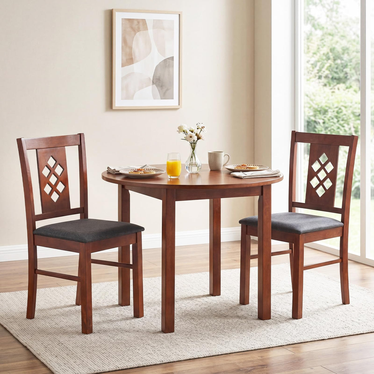 Goflame Wooden Upholstered Kitchen Chair with Elegant Diamond Back (2/4)