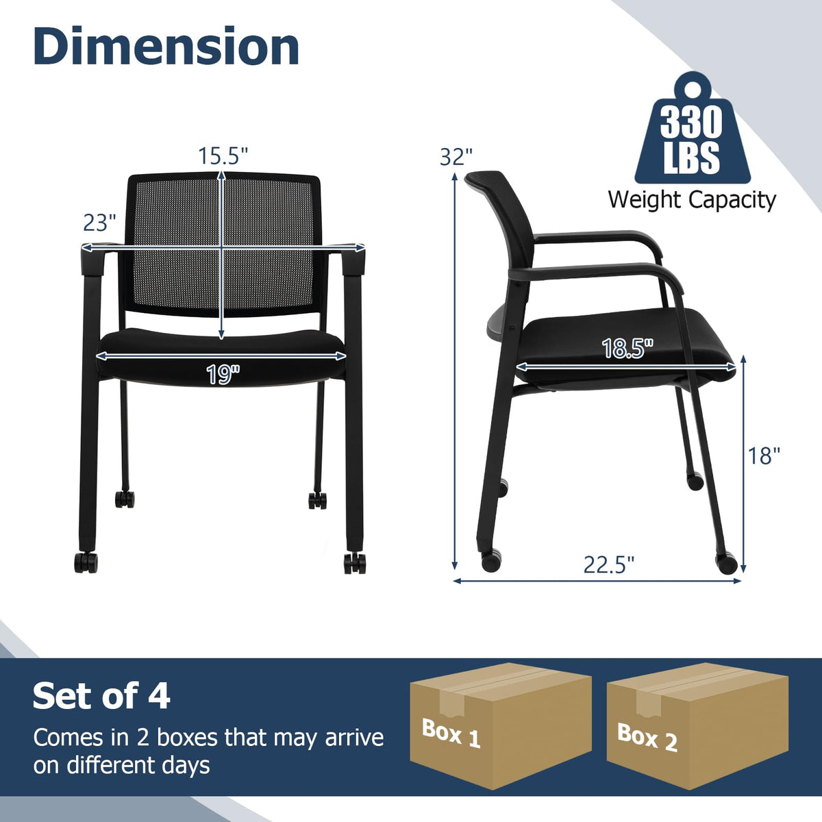 Goflame Waiting Room Chair Set, Rolling Office Desk Chairs with PU Wheels (2 / 4 / 6 / 8 / 10 / 12 Pack Options)