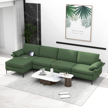 Goflame 130.5" L Convertible Sofa Couch, Sectional Sleeper