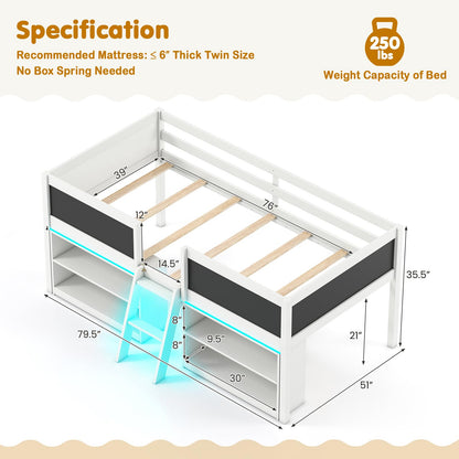 Goflame Low Loft Bed with Storage 2 Bookcases and Play Space