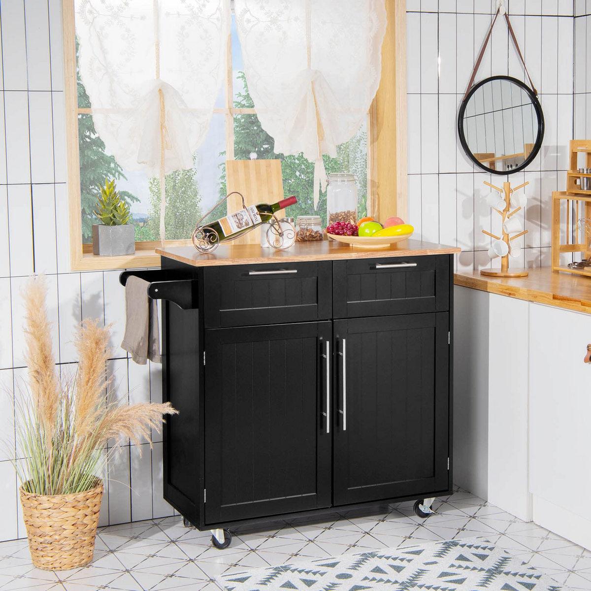 Goflame Kitchen Island Cart Rolling Storage Trolley Cart