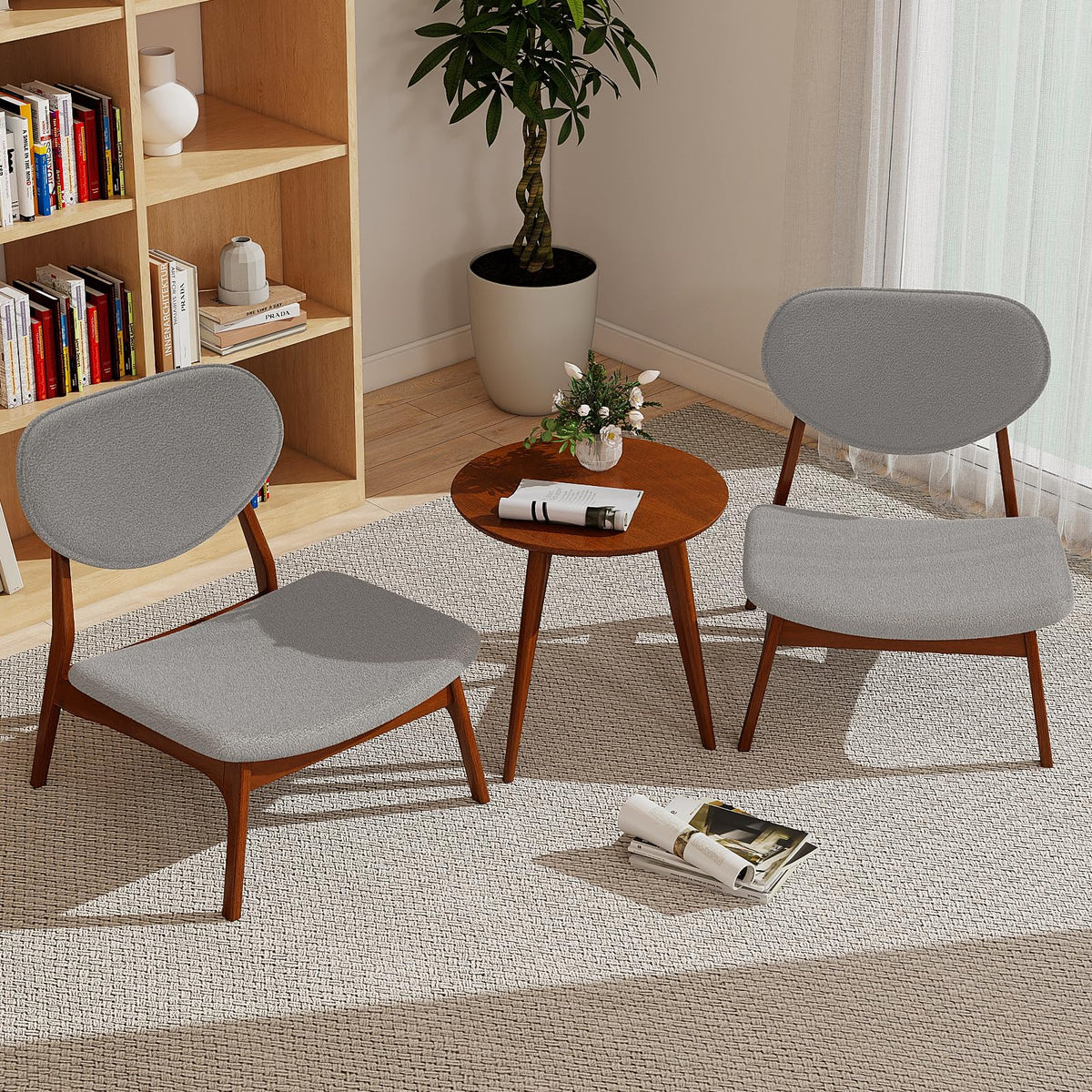 Goflame Lamb Velvet Fabric Upholstered Living Room Chairs with Side Table