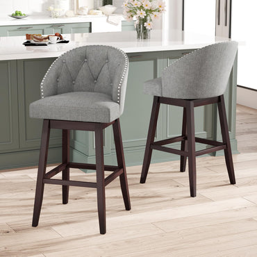 Goflame Modern Upholstered Bar Stools Set of 2/4, 31" Bar Height Swivel Kitchen Stools w/Button-Tufted Back