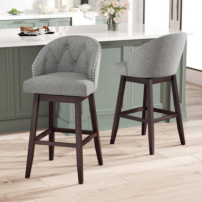 Goflame Modern Upholstered Bar Stools Set of 2/4, 31" Bar Height Swivel Kitchen Stools w/Button-Tufted Back