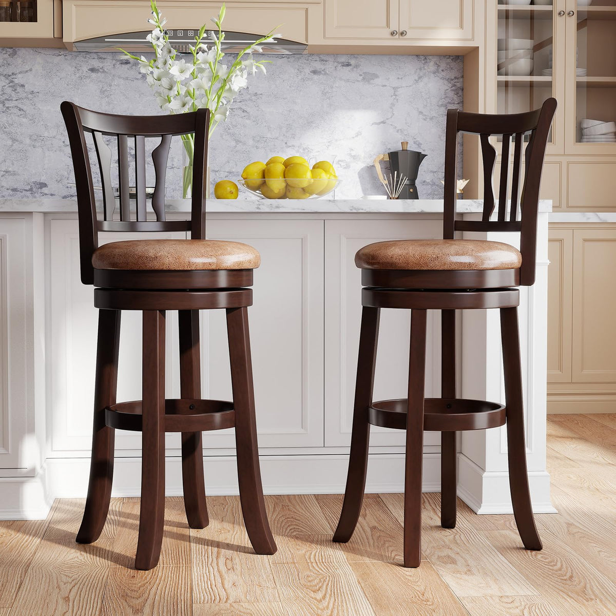 Goflame 30" Upholstered Bar Height Swivel Bar Stools Set of 2/4 with Back and Solid Rubber Frame