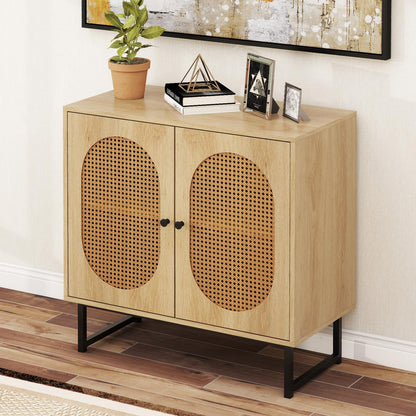 Goflame Small PE Rattan Buffet Cabinet with 2-Door Boho Sideboard