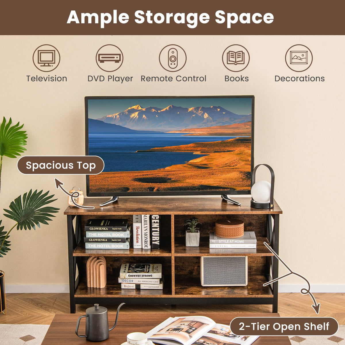 Goflame TV Stands for Living Room - 3-Tier Media Console Table with Storage Shelves