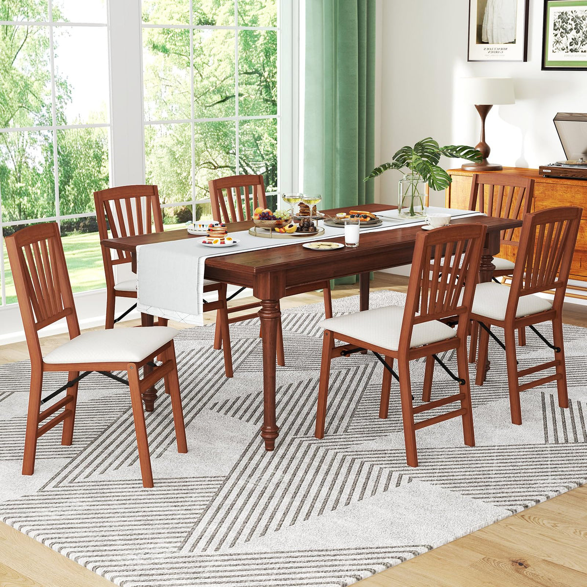 Goflame Folding Dining Chairs Set of 2/4, Modern Kitchen Chairs w/Padded Seat & Slatted Backrest, Rubber Wood Frame