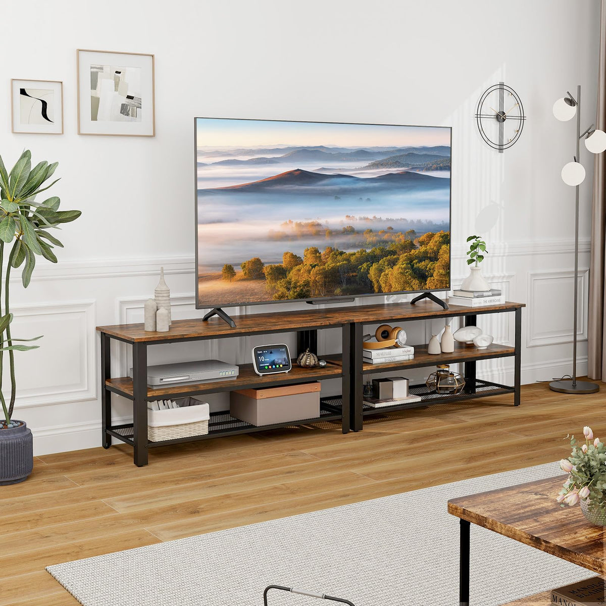 Goflame TV Stand for Bedroom and Living Room - 3-Tier Industrial Entertainment Center with Open Storage Shelves