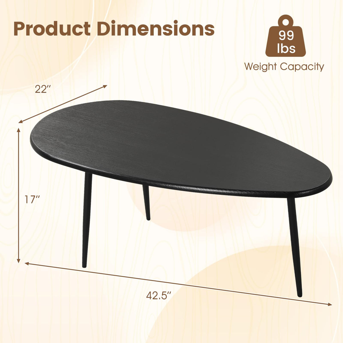 Goflame Oval Coffee Table | Mid Century Modern Center Table with Sturdy Metal Frame and Compact Design
