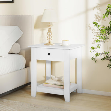 Goflame Nightstand with Drawer 2-Tier Modern Bedside Table with Open Shelf and Storage