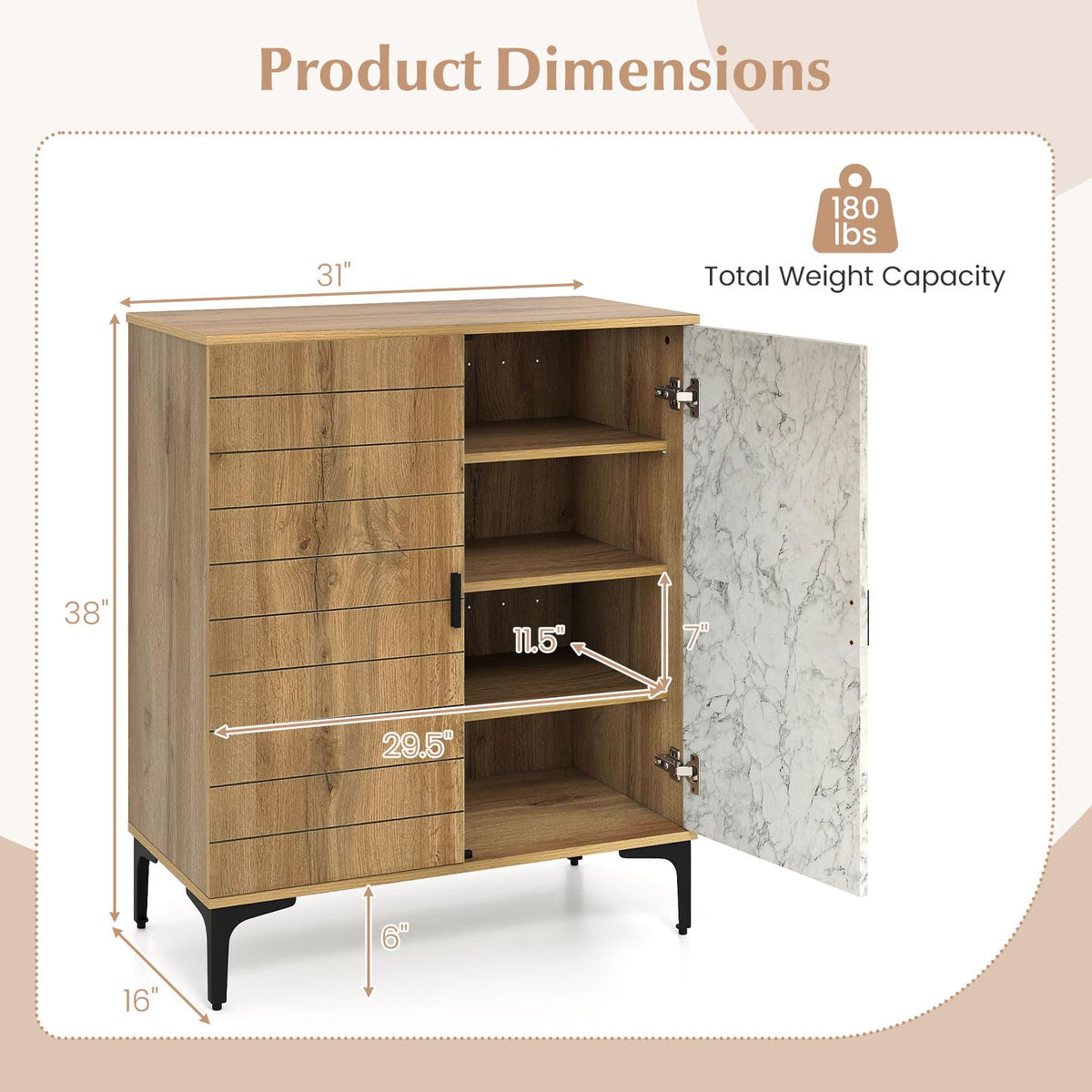 Goflame Shoe Cabinet 4-Tier Wooden Shoe Rack Cabinet(Marble Pattern Door)