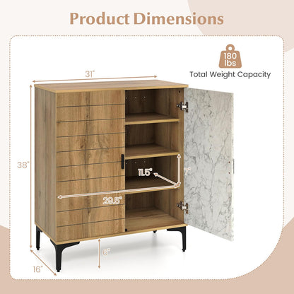 Goflame Shoe Cabinet 4-Tier Wooden Shoe Rack Cabinet(Marble Pattern Door)