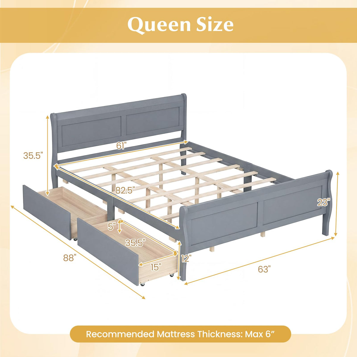 Goflame Twin/ Full/ Queen Bed with 2 Storage Drawers Wood Platform Bed with Headboard & Footboard
