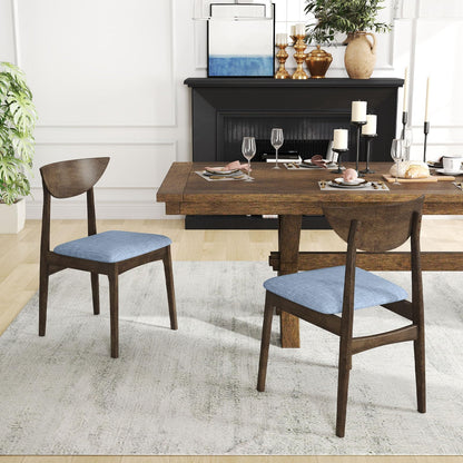 Goflame Wooden Dining Chairs Set of 2/4 Linen Fabric Upholstered Kitchen Chairs