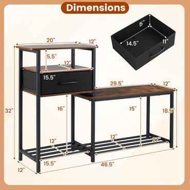Goflame 3-Tier Industrial Shoe Storage Bench with Drawer & Metal Frame