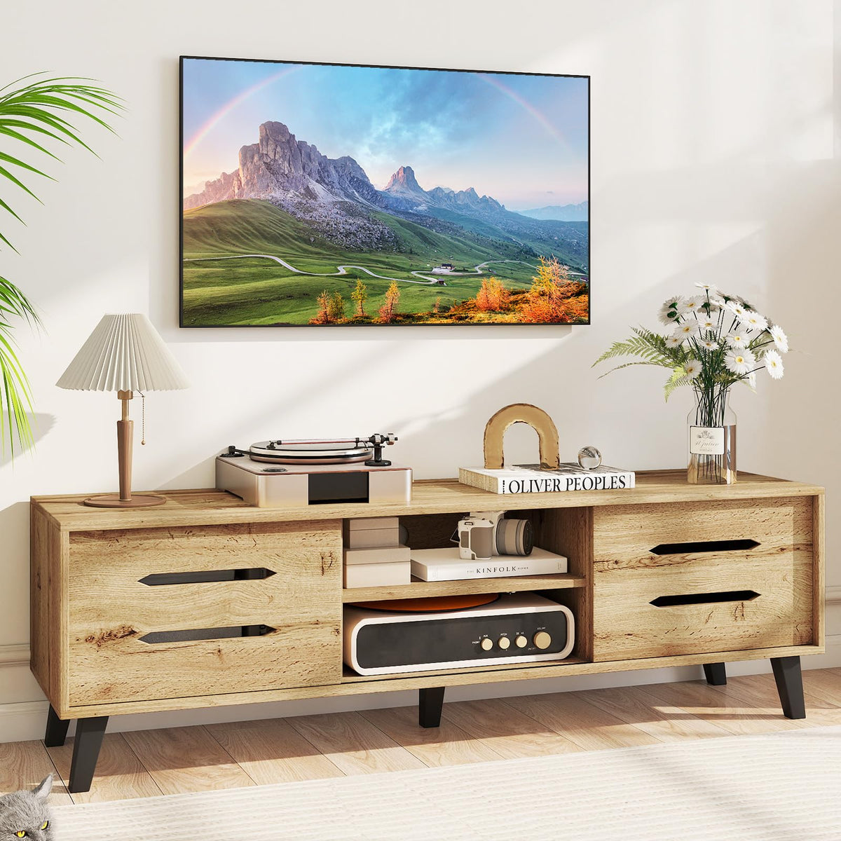 Goflame Mid Century Modern TV Stand for 55-65 Inch TV