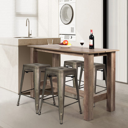 Goflame 5 Pieces Dining Table Set, Rectangular Counter Height Table w/ 4 Metal Bar Stools