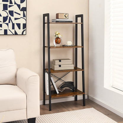 Goflame Industrial 4-Tier Bookshelf, Ladder Bookshelf with Metal Frame, Anti-Tipping Kits