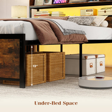 Goflame Metal Platform Bed Frame with Storage Headboard