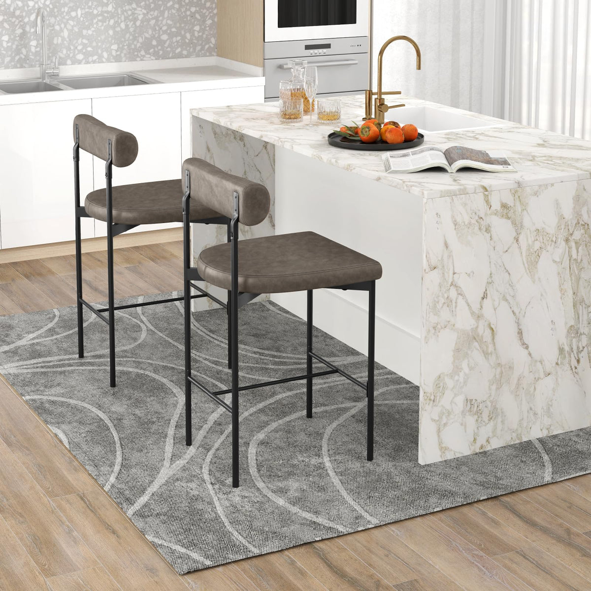 Goflame Counter Height Bar Stools, 26 Inch Upholstered Bar Chairs with Back
