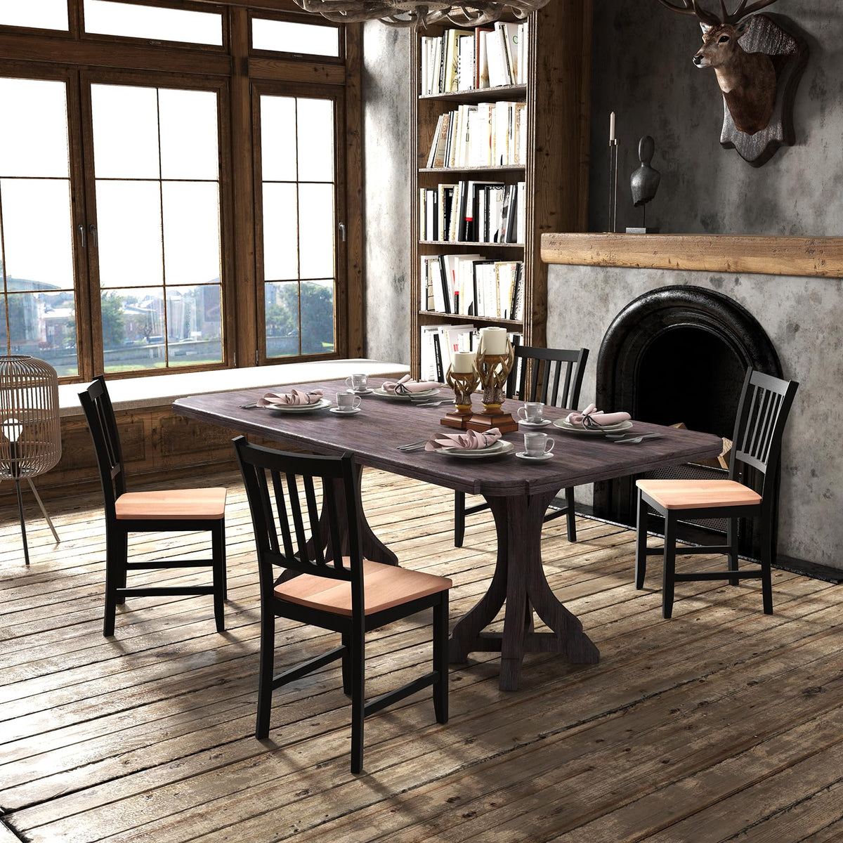 Goflame Wooden Dining Chairs Set of 4, Farmhouse Kitchen Chair with Rubber Wood Legs