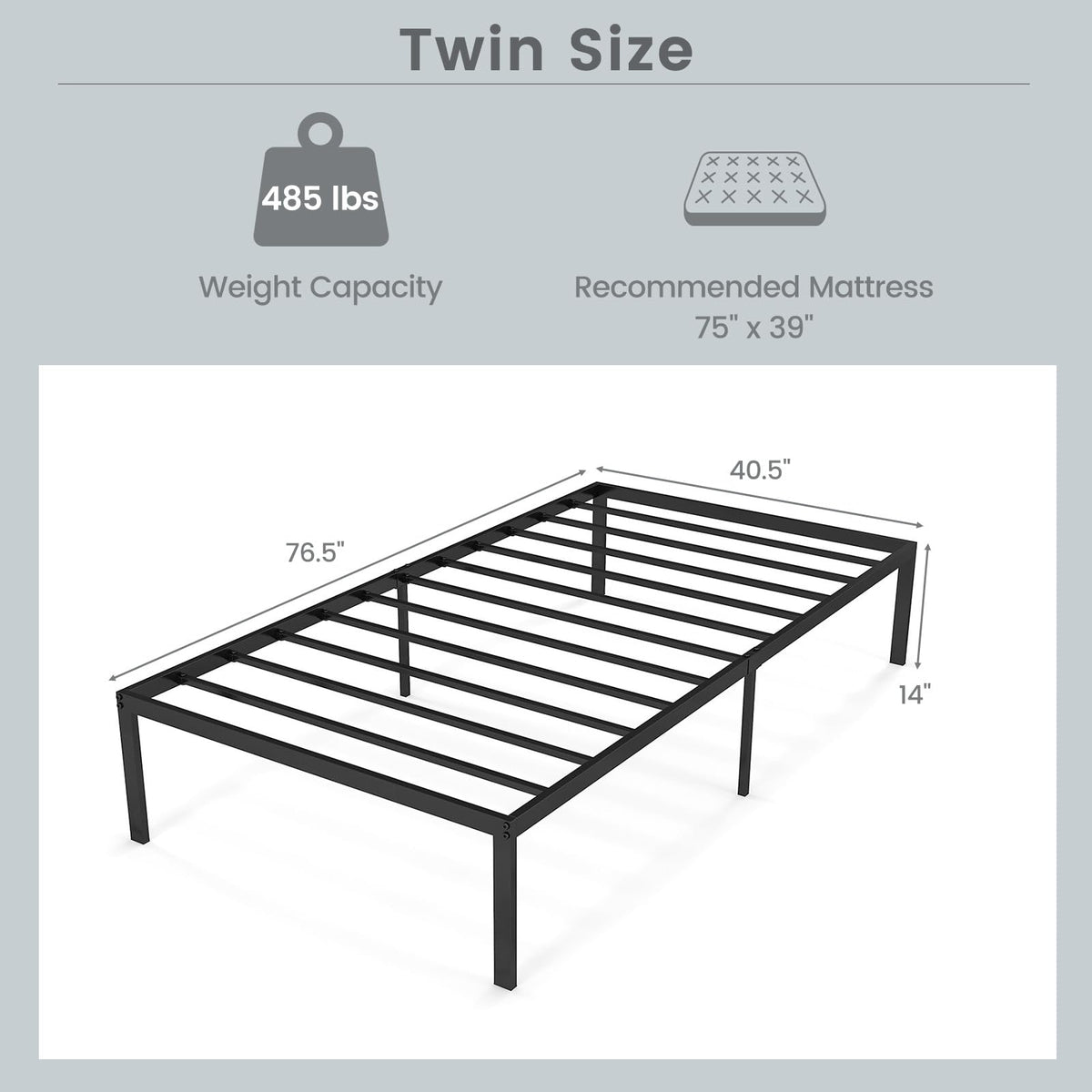 Goflame Twin Bed Frame, 14 Inch Metal Platform Bed with Under Bed Storage Space, Heavy-Duty Steel Slat Mattress Foundation