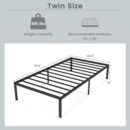 Goflame Twin Bed Frame, 14 Inch Metal Platform Bed with Under Bed Storage Space, Heavy-Duty Steel Slat Mattress Foundation