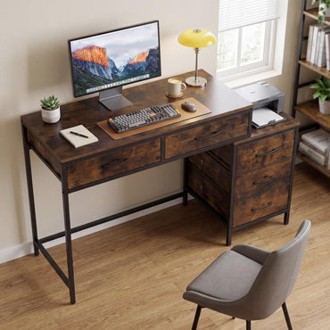 Goflame Reversible Computer Desk with 5 Drawers