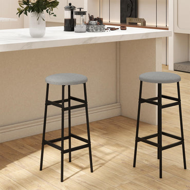 Goflame 29 Inch Bar Stools Set of 2/4 Upholstered Round Backless Bar Height Chairs with Sturdy Metal Frame and Footrest