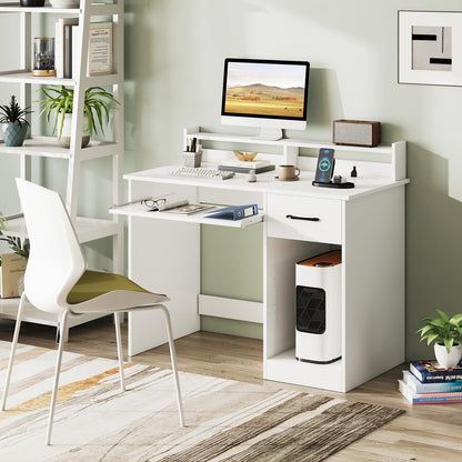 Goflame White Desk with Drawers Modern Home Office Desk