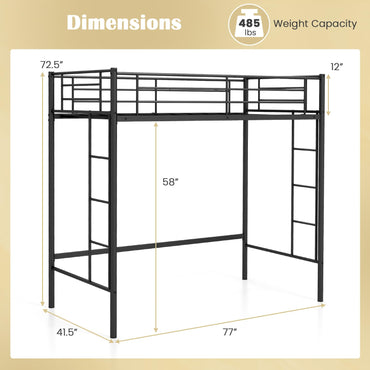 Goflame Metal Loft Bed Twin Size, Heavy Duty Metal Loft Bed Frame