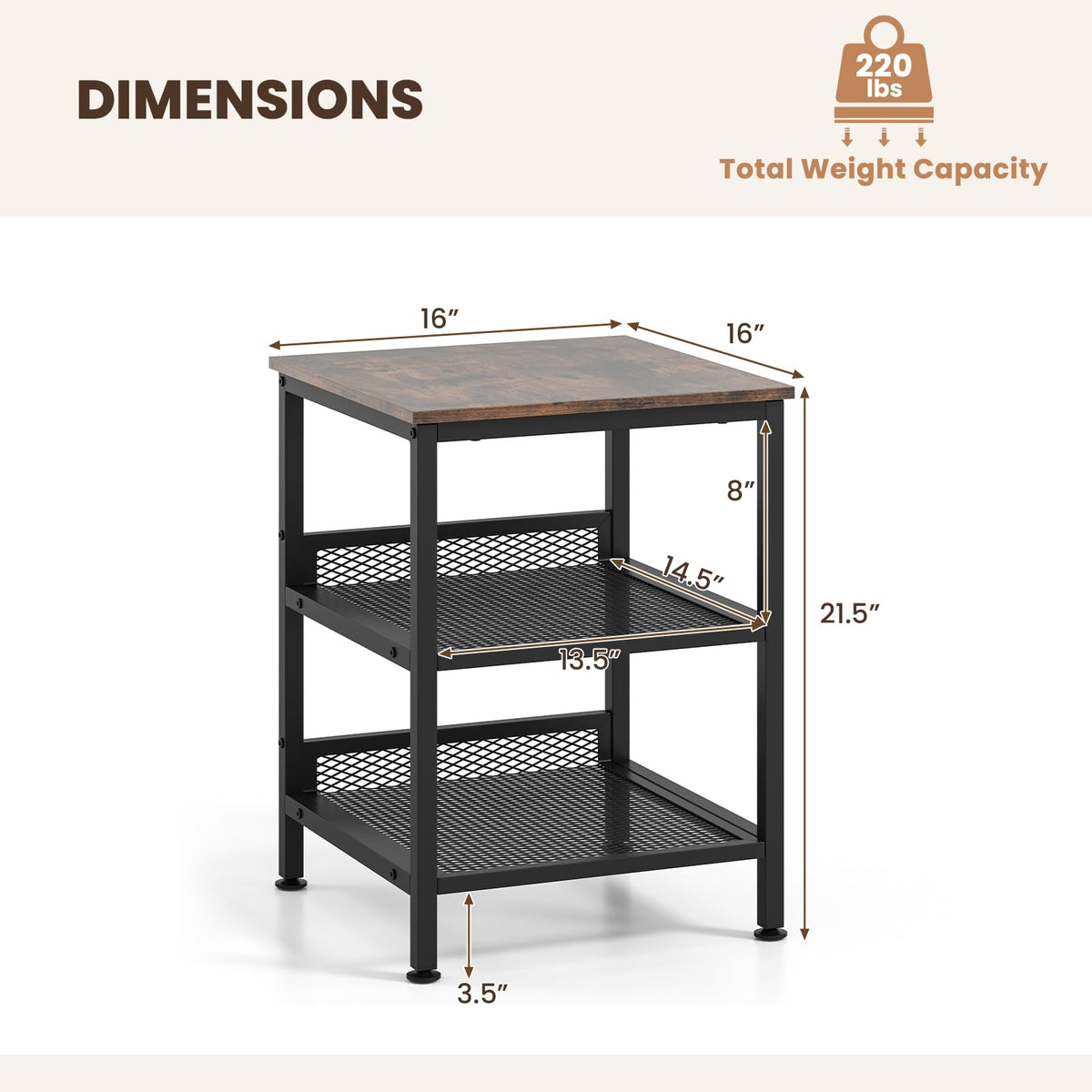 Goflame Stable Metal Frame Easy Assembly Accent Wood Look Printer Table Bedroom Nightstand(1,Black&Rustic Brown)