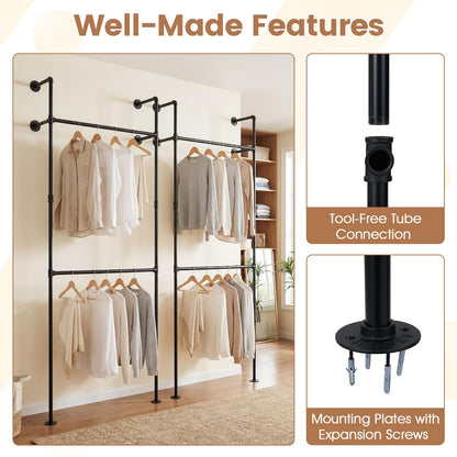 Goflame Industrial Pipe Clothing Rack for Wardrobe Closet