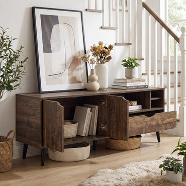 Goflame TV Stand for TVs up to 65 Inches Rustic Entertainment Center