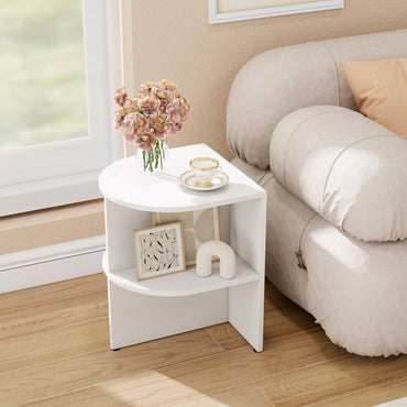 Goflame Half Round End Table with Open Shelves for Small Space