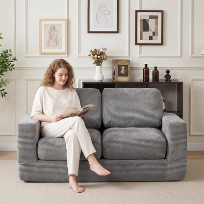 Goflame 2-Seater Floor Couch with Removable Corduroy Cover