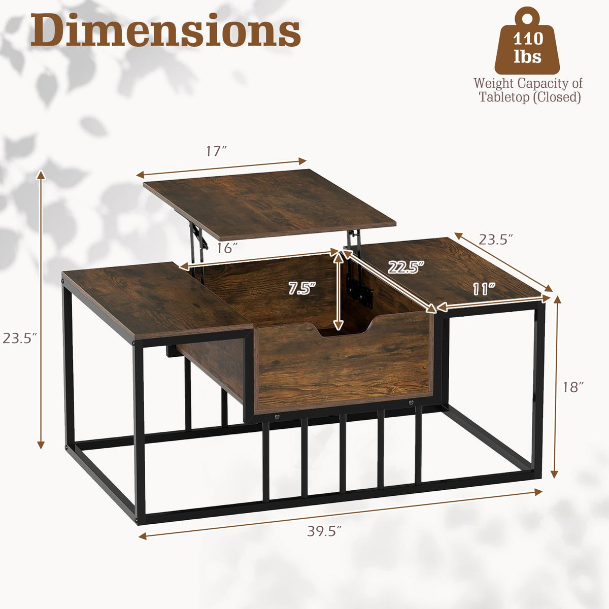 Goflame Modern Center Table with Hidden Storage Compartment