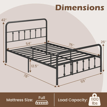 Goflame King/Queen/Full Size Metal Platform Bed Frame, Victorian Style Platform Bed with Headboard & Footboard