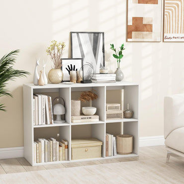 Goflame 6-Cube Bookcase, White Cubby Bookshelf w/Back Guardrail & Anti-Tipping Kits